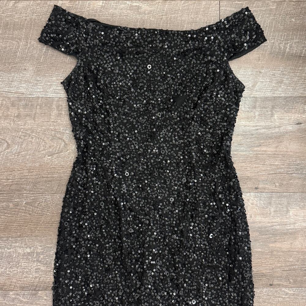 Adrianna Papell Black Sequin Off The Shoulder Black Formal Midi Dress Sz 12 - Picture 2 of 3